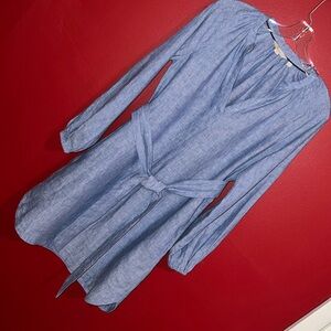 Boden Long Sleeve Light Blue Linen Dress